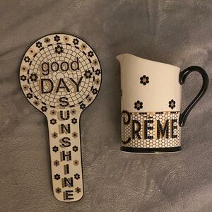 Anthropologie Ceramic Pitcher with Black Handle and Cream Base